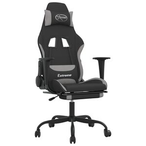 vidaXL Scaun gaming cu masaj/suport picioare, negru/gri deschis textil