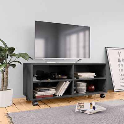 vidaXL Comodă TV cu rotile, gri extralucios, 90x35x35, PAL