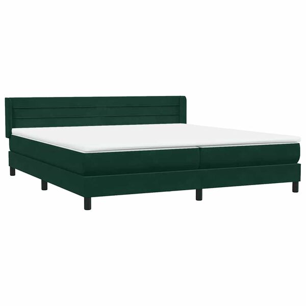 vidaXL Pat box spring cu saltea, verde &icirc;nchis, 180x220 cm, catifea