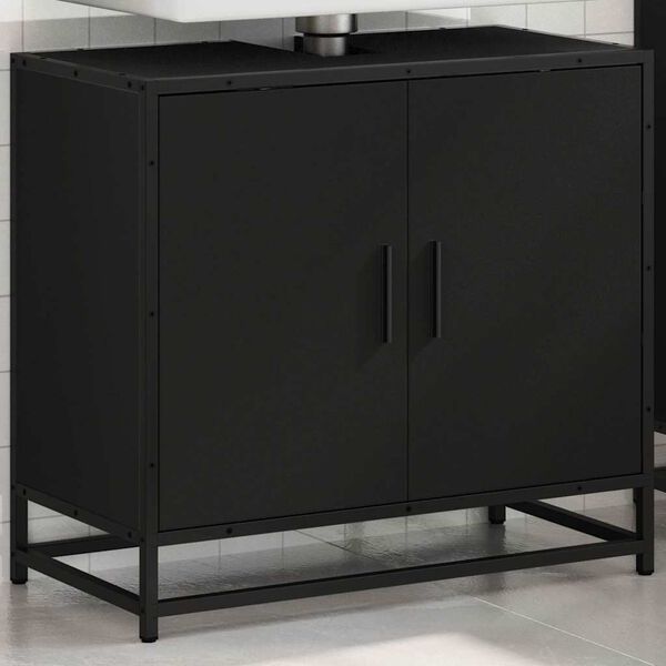 vidaXL Dulap pentru chiuvetă de baie negru 65x33x60 cm lemn prelucrat