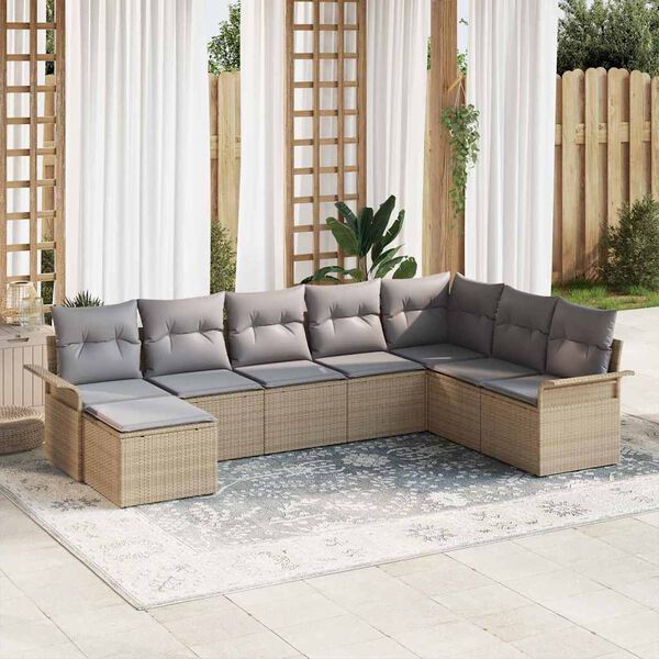 vidaXL Set de canapele pentru grădină cu pernă 8 pcs Bej Rattan poli