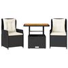 vidaXL Set bistro cu perne, 3 piese, negru, poliratan