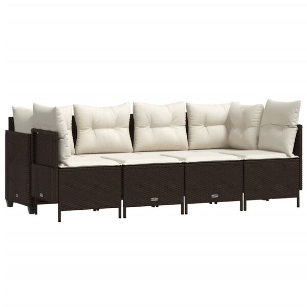 vidaXL Set canapele de grădină cu perne, 5 piese, maro, poliratan