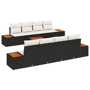 vidaXL Set de canapele pentru grădină cu pernă 9 pcs Negru Rattan poli