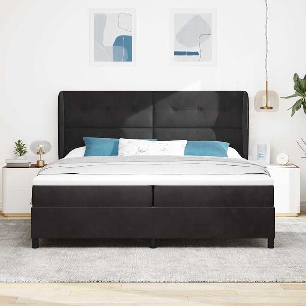 vidaXL Pat cu arcuri cu saltea cu headboard Negru 200 x 200 cm Catifea