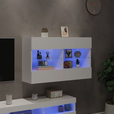 vidaXL Comodă TV de perete cu lumini LED, alb, 98,5x30x60,5 cm