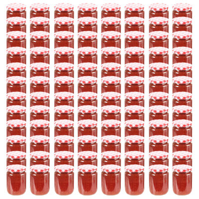 vidaXL Borcane de sticlă pentru gem capace alb & roșu 96 buc. 230 ml