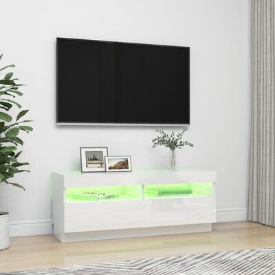 vidaXL Comodă TV cu lumini LED, alb extralucios, 100x35x40 cm