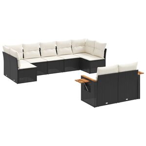 vidaXL Set mobilier de grădină cu perne, 9 piese, negru, poliratan
