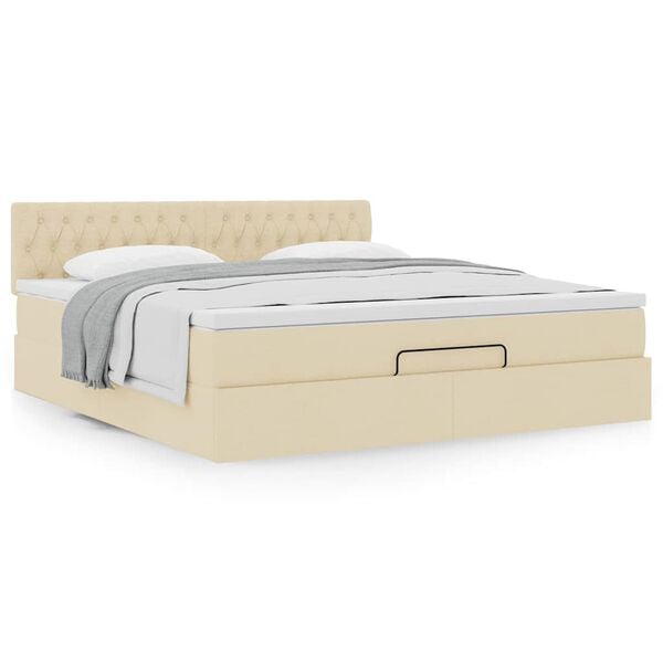 vidaXL Cadru de pat otoman cu saltea crem 180x200cm stofa