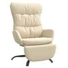 vidaXL Scaun de relaxare cu taburet, crem, material textil