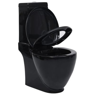 vidaXL Vas WC toaletă baie, negru, ceramică, rotund, flux inferior