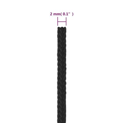 vidaXL Frânghie de barcă, negru complet, 2 mm, 25 m, polipropilenă