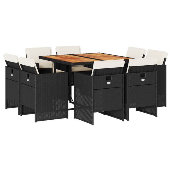 vidaXL Set mobilier de grădină cu perne, 9 piese, negru, poliratan