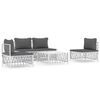 vidaXL Set mobilier de grădină, 5 piese, cu perne, alb, oțel