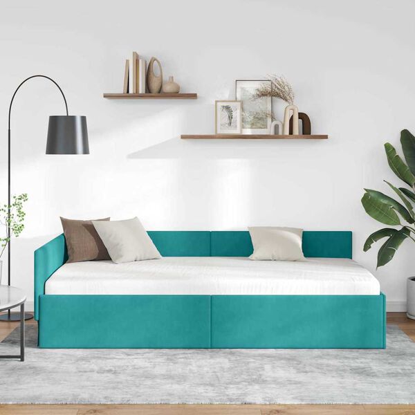 vidaXL Cadru de pat colțar cu headboard Turcoaz 80 cm x 200 cm Catifea