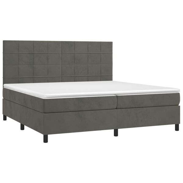 vidaXL Pat box spring cu saltea, gri &icirc;nchis, 200x200 cm, catifea