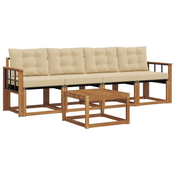vidaXL Set de canapele de exterior cu pernă 5 pcs Natural și Bej