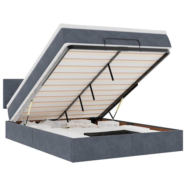 vidaXL Cadru de pat otoman cu saltea Gri &icirc;nchis 140x200cm catifea