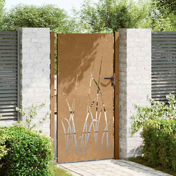 vidaXL Poartă de grădină 100x200 cm, oțel corten, design cu iarbă
