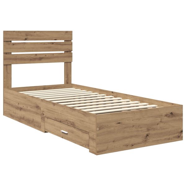 vidaXL Cadru de pat cu sertar cu headboard cu depozitare Lemn compozit
