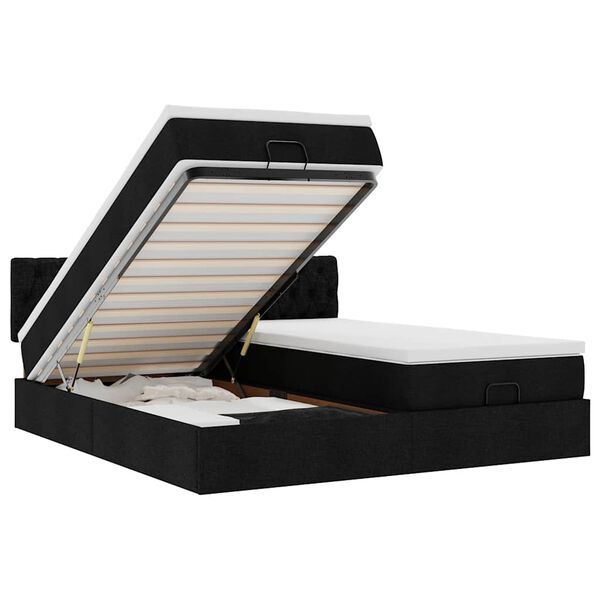 vidaXL Cadru de pat otoman cu saltele, material negru 180x200cm