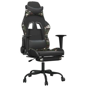 vidaXL Scaun de gaming masaj/suport picioare negru/Camuflaj piele eco