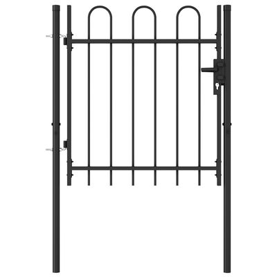 vidaXL Poartă de gard cu o ușă, vârf arcuit, negru, 1 x 1 m, oțel