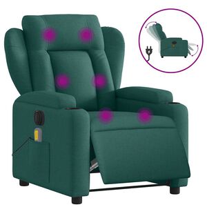 vidaXL Fotoliu electric de masaj rabatabil, verde &icirc;nchis, textil