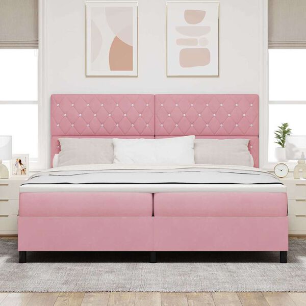 vidaXL Pat cu arcuri cu saltea cu headboard Roz 200 x 200 cm țesătură