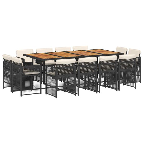 vidaXL Set mobilier de grădină cu perne, 13 piese, negru, poliratan