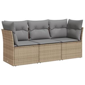 vidaXL Set canapele de grădină, 3 piese, cu perne, bej, poliratan