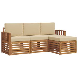 vidaXL Set de canapele de exterior cu pernă 4 pcs Natural și Bej