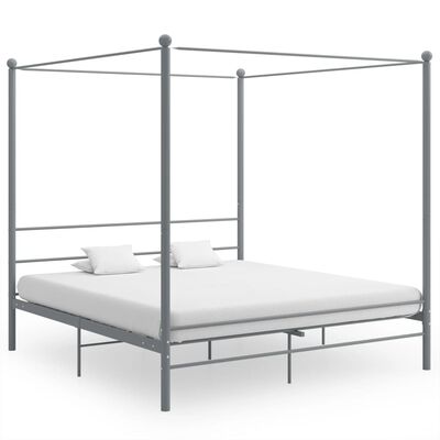 vidaXL Cadru de pat cu baldachin, gri, 180x200 cm, metal