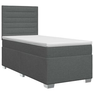 vidaXL Pat boxspring cu saltea cu headboard Gri &icirc;nchis Unic Țesătură