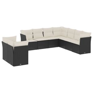 vidaXL Set mobilier de grădină cu perne, 9 piese, negru, poliratan