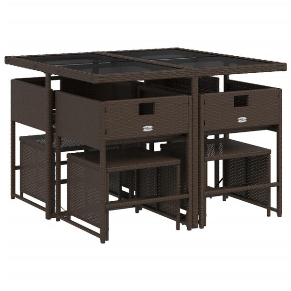 vidaXL Set mobilier de grădină cu perne, 9 piese, maro, poliratan