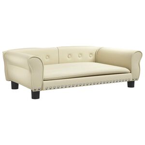vidaXL Pat de c&acirc;ini, crem, 95x55x30 cm, piele ecologică