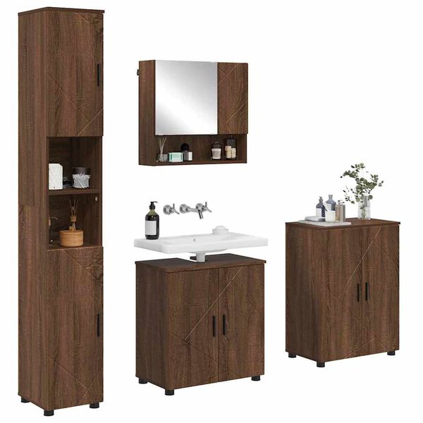 vidaXL Set de mobilier pentru baie Pe perete 4 pcs Stejar &icirc;nchis