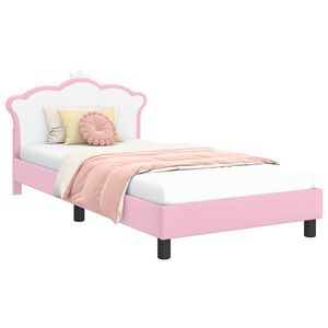 vidaXL Cadru de pat pentru copii cu spătar Roz 90 x 200 cm PU