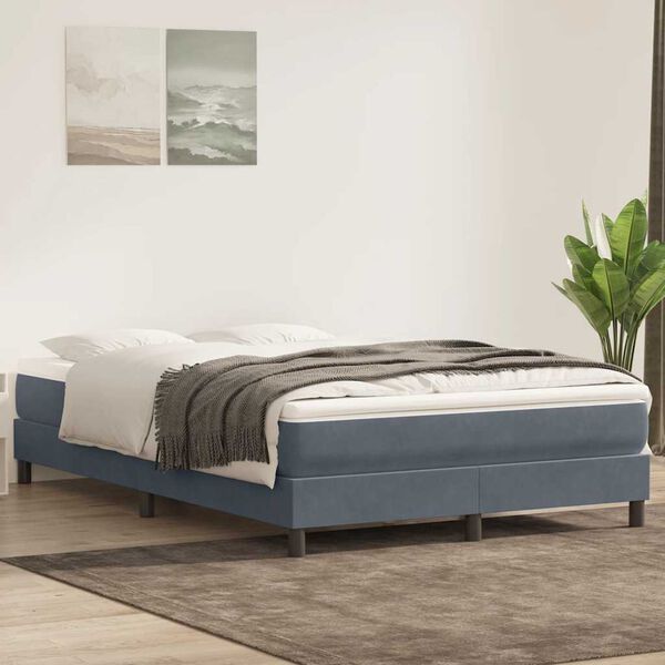 vidaXL Pat box spring cu saltea, gri &icirc;nchis, 140x210 cm, catifea