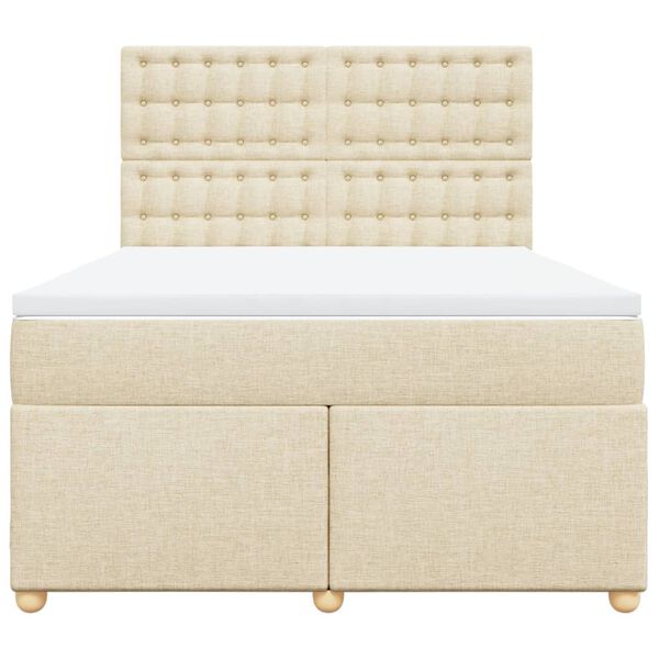 vidaXL Pat box spring cu saltea, crem, 160x200 cm, material textil