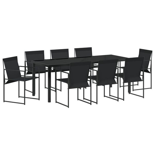 vidaXL Set de masă pentru grădină 9 pcs Negru