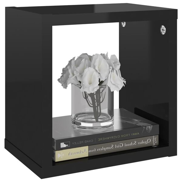 vidaXL Raft de perete cub, 6 piese, negru extralucios, 22x15x22 cm PAL