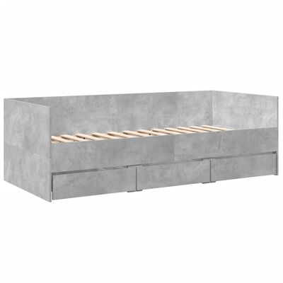 vidaXL Cadru pat de zi cu sertare, gri beton, 75x190 cm lemn prelucrat