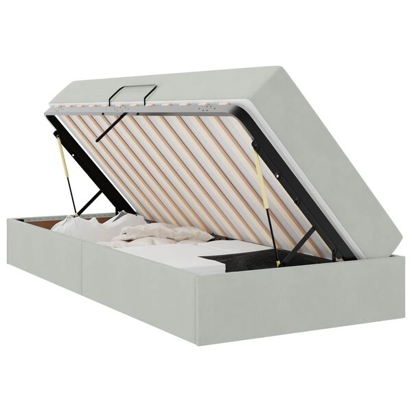 vidaXL Pat cu saltea și spațiu de depozitare Gri deschis 100 x 200 cm