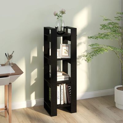 vidaXL Bibliotecă/Separator cameră negru 41x35x125 cm lemn masiv pin