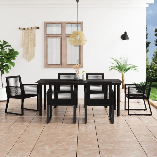 vidaXL Set mobilier de exterior, 7 piese, negru, ratan PVC