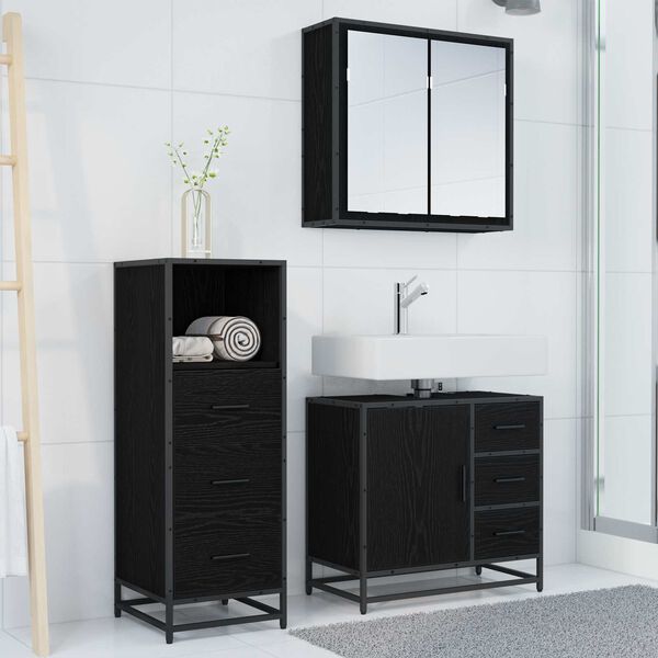 vidaXL Set de mobilier pentru baie 3 pcs Stejar Negru Lemn compozit