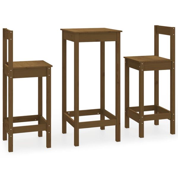vidaXL Set mobilier de bar, 3 piese, maro miere, lemn masiv de pin